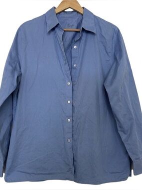 Foxcroft Women’s Blue Cotton Button Down Preppy Academia Shirt - Size 12 or L